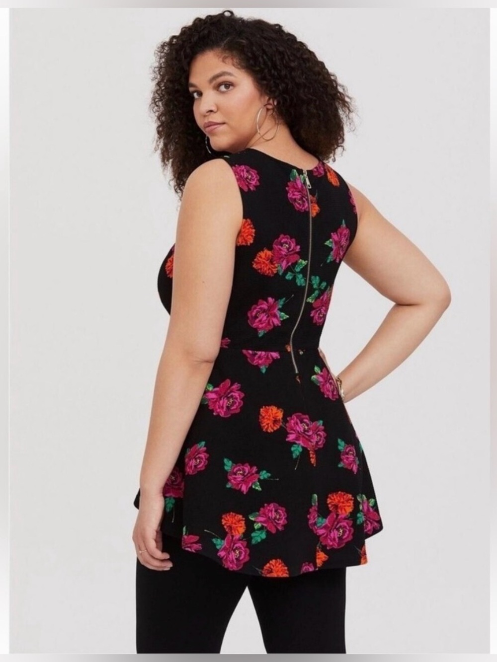 Torrid Floral High Low Peplum Tunic Sleeveless Top - Picture 2 of 7